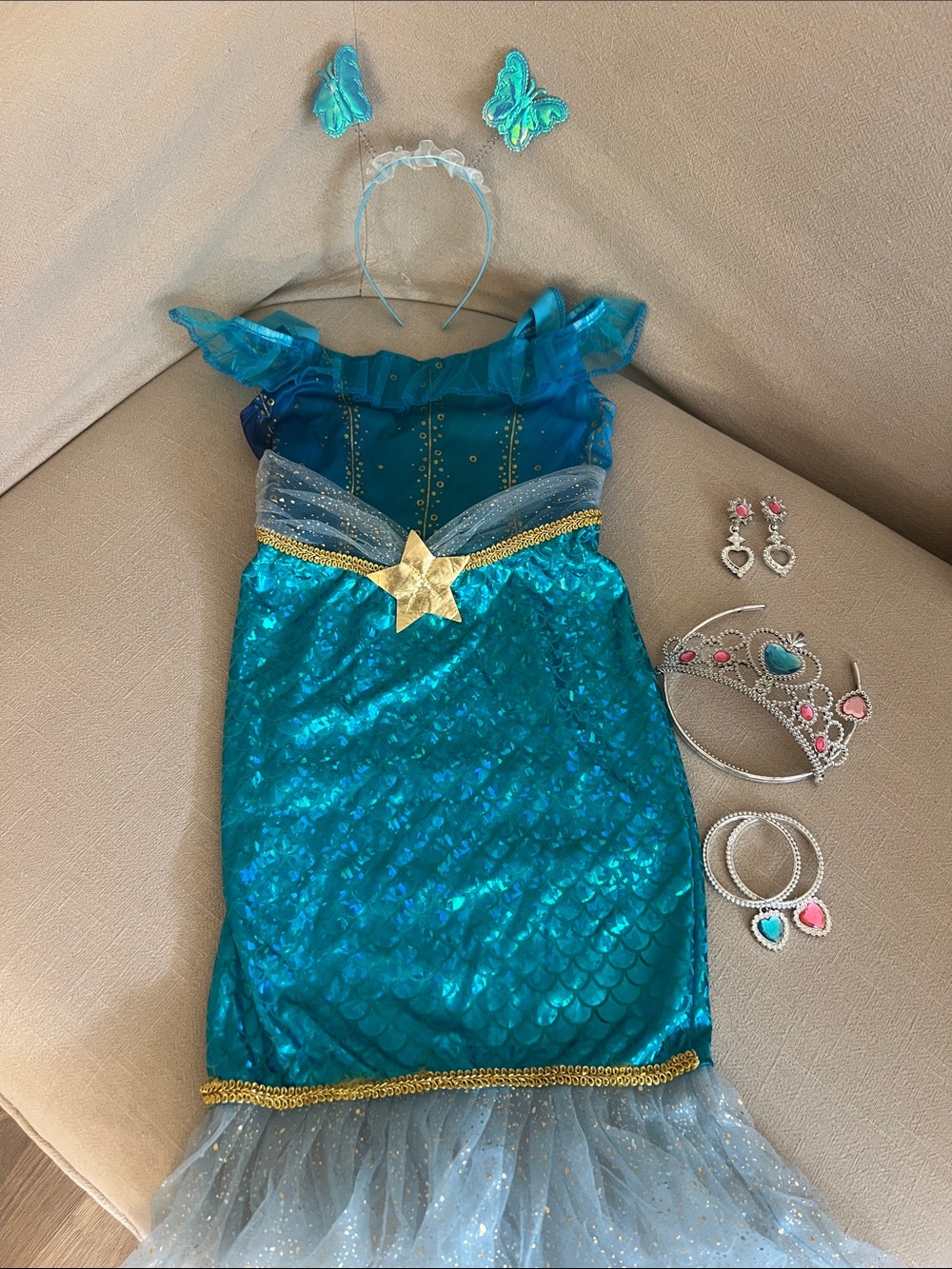 Girls Teal Mermaid Costume Dress with Star Accent
